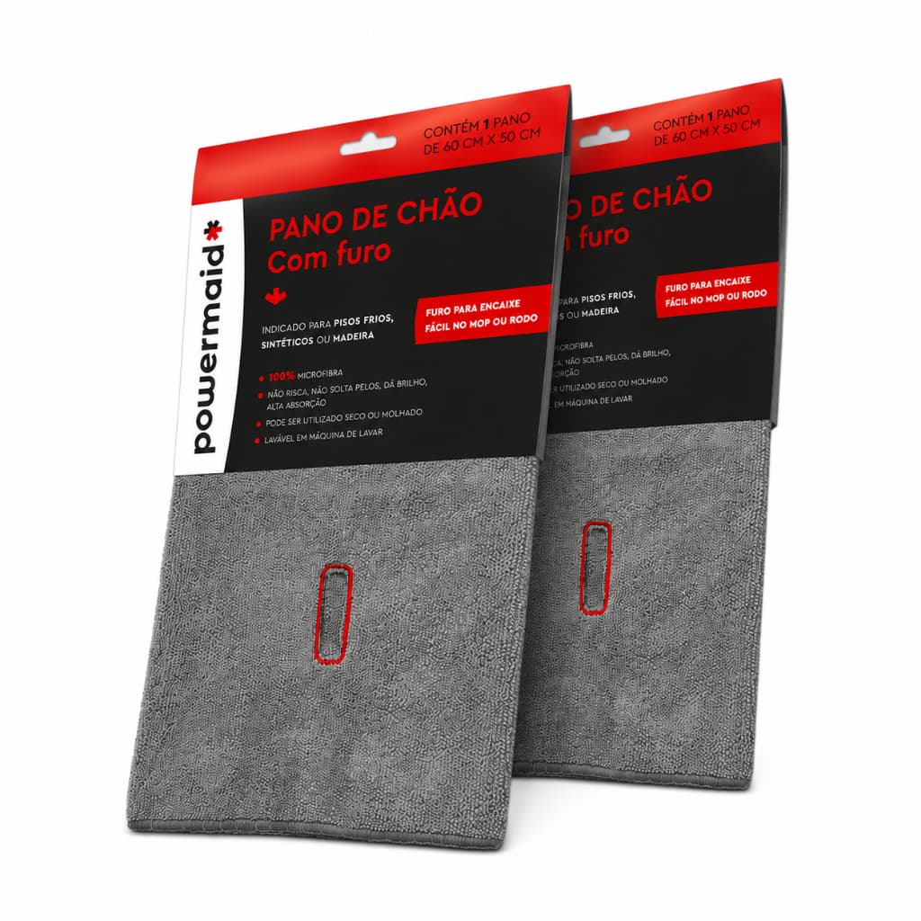 Pano de Chão Microfibra Com Furo p/ Rodo 60x50cm – Kit 2 Unidades Alta Absorção Multiuso