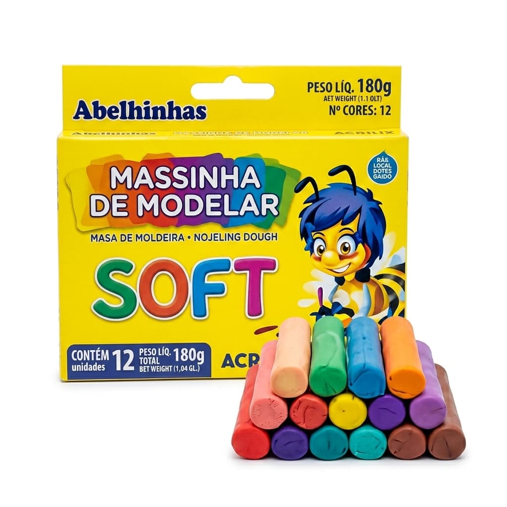 Massa de Modelar Acrilex 12 Cores Super Macia para Crianças