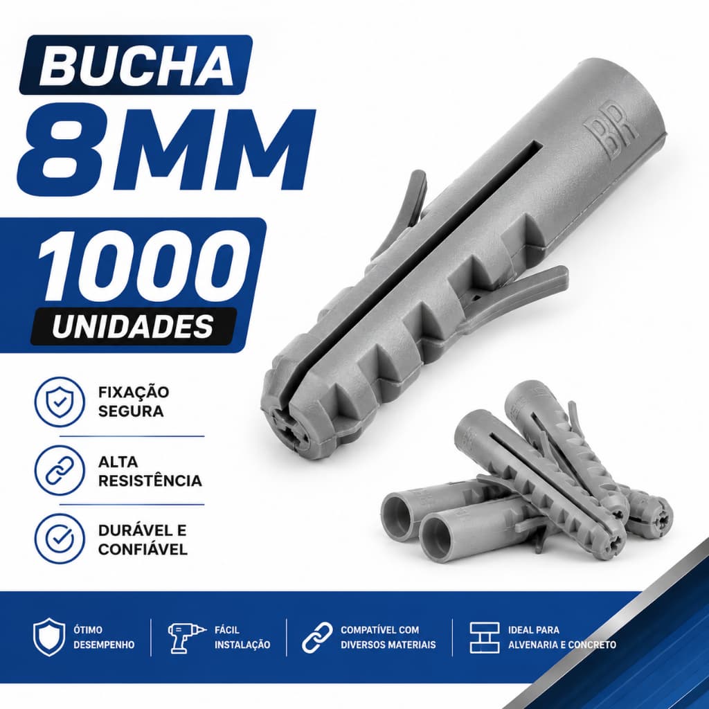 Bucha 8mm C/ Aba Anel Sem Parafuso Pacote 1000 Peças