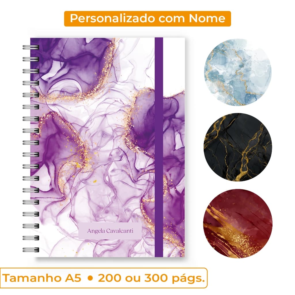 Caderno A5 Personalizado com Nome na Capa | Para Estudos | Folhas Pautadas