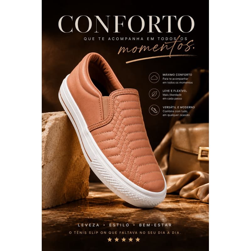 Tênis Slip On Feminino Confortável Casual Leve Plataforma Premium Moda 2026 Baixa