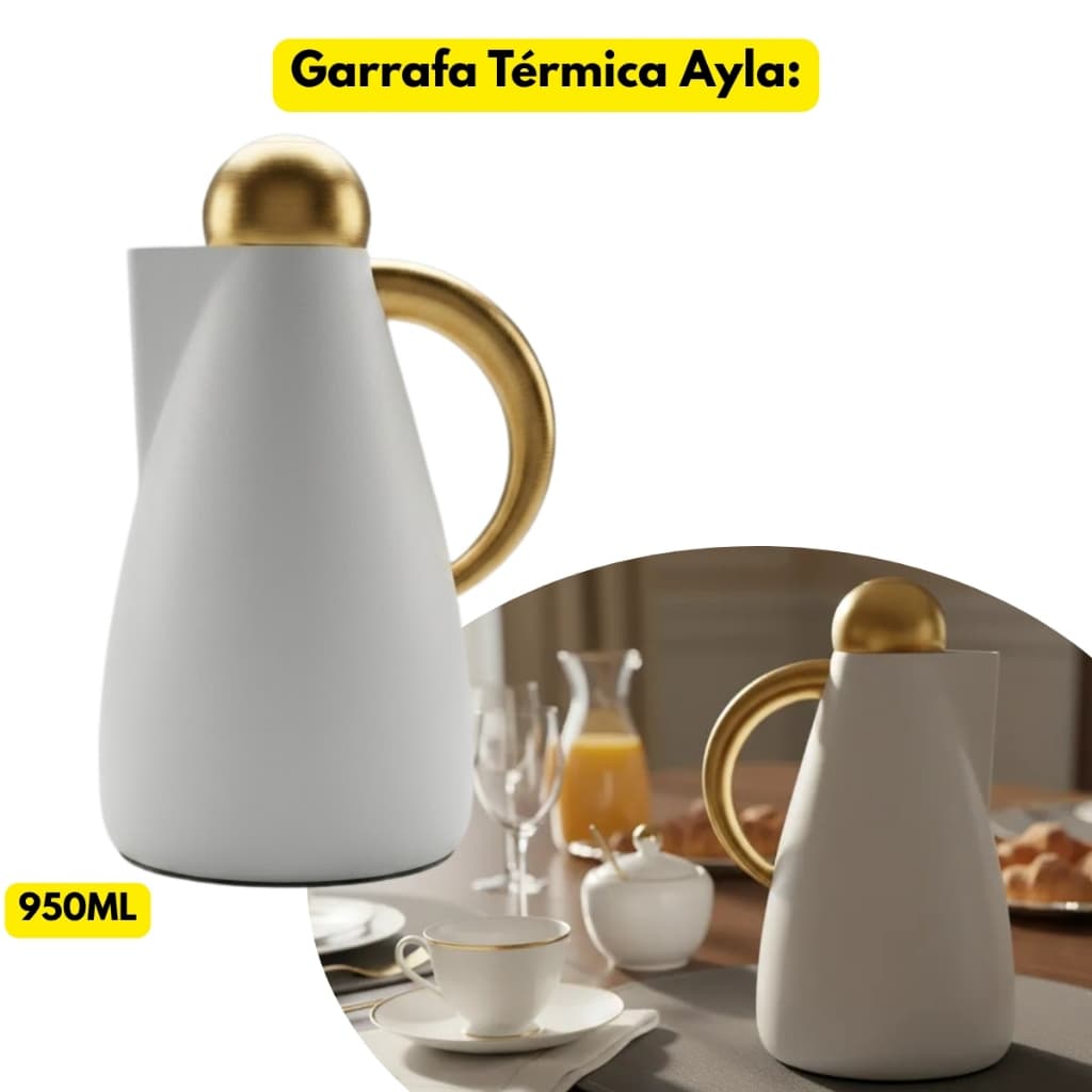 Garrafa Térmica Café Chá Bebidas Quente Alça Dourada Servir Padaria Ayla Hotel Luxo Elegante Chique