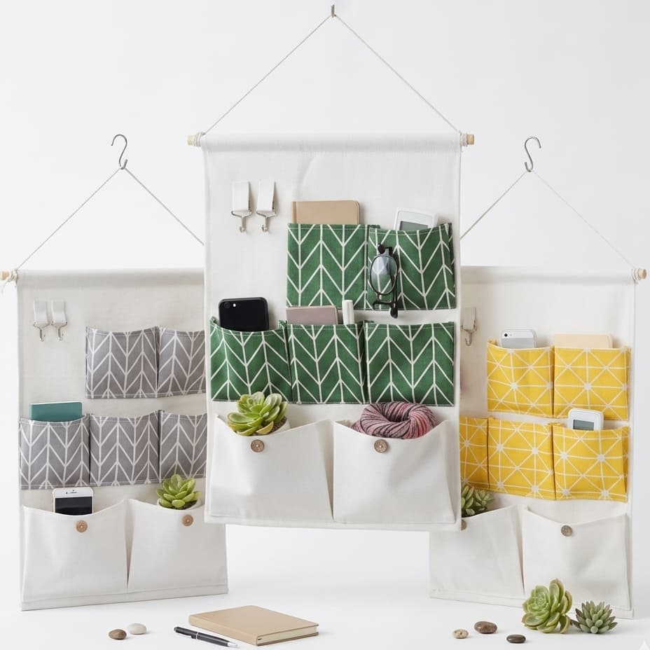 Organizador Suspenso Multiuso de Parede/Porta para Objetos com 7 Bolsos Bijuterias Papel Chaves