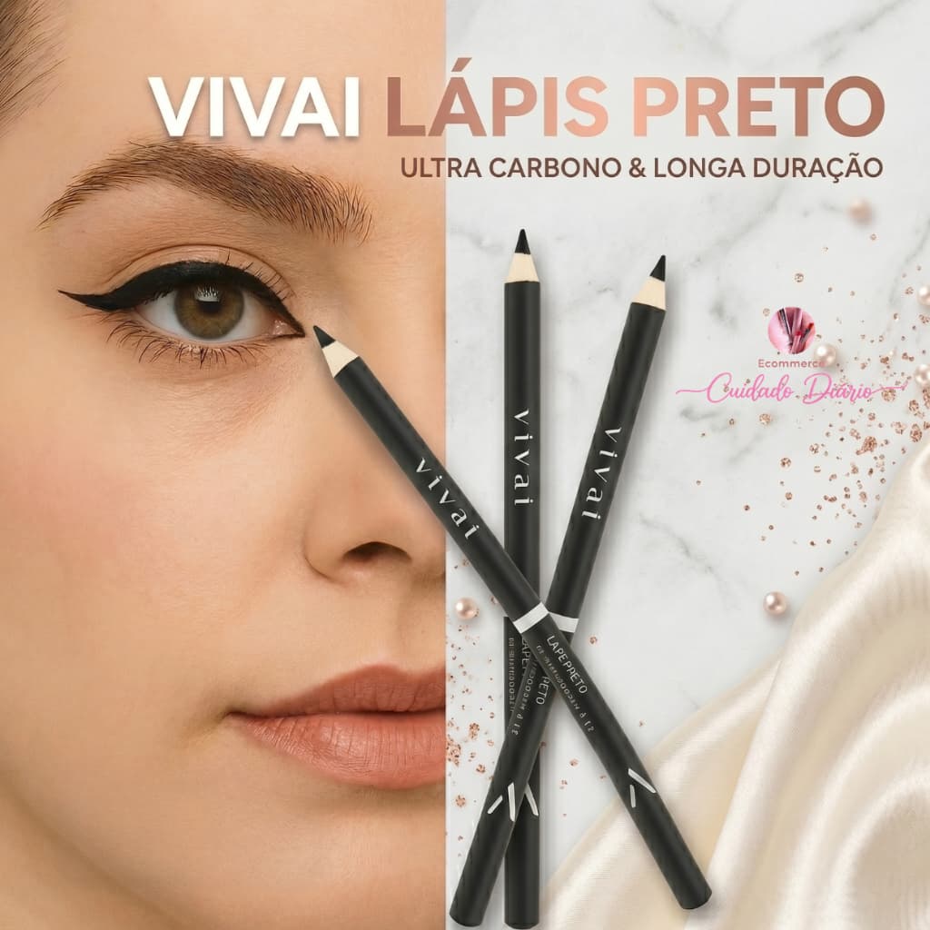 Lápis Delineador de Olhos Preto Vivai Macio Esfumável Longa Duração