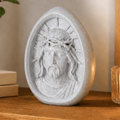 Escultura Imagem Jesus Ressuscitado | Design Elegante Acabamento Marmorizado Sintetico Premium | Decoração Moderna