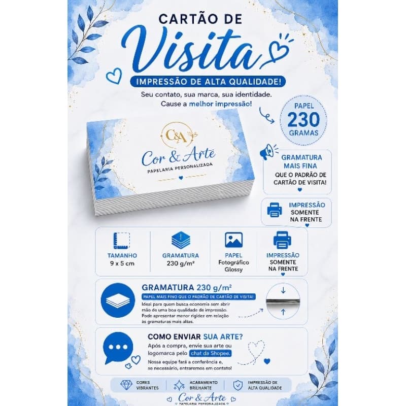 Kit 150 CARTÕES DE VISITA PERSONALIZADO – PAPEL FOTOGRÁFICO GLOSSY 230g