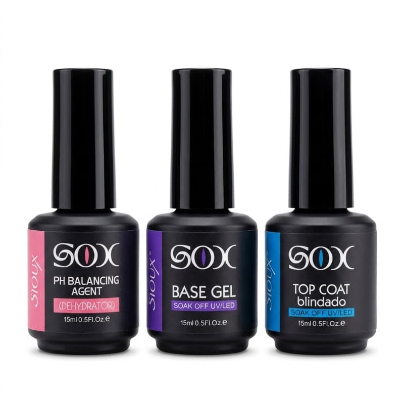 Kit Preparadores para Esmaltação em Gel Ph Desidratador ,Base em Gel e Top Coat 15 ml cada