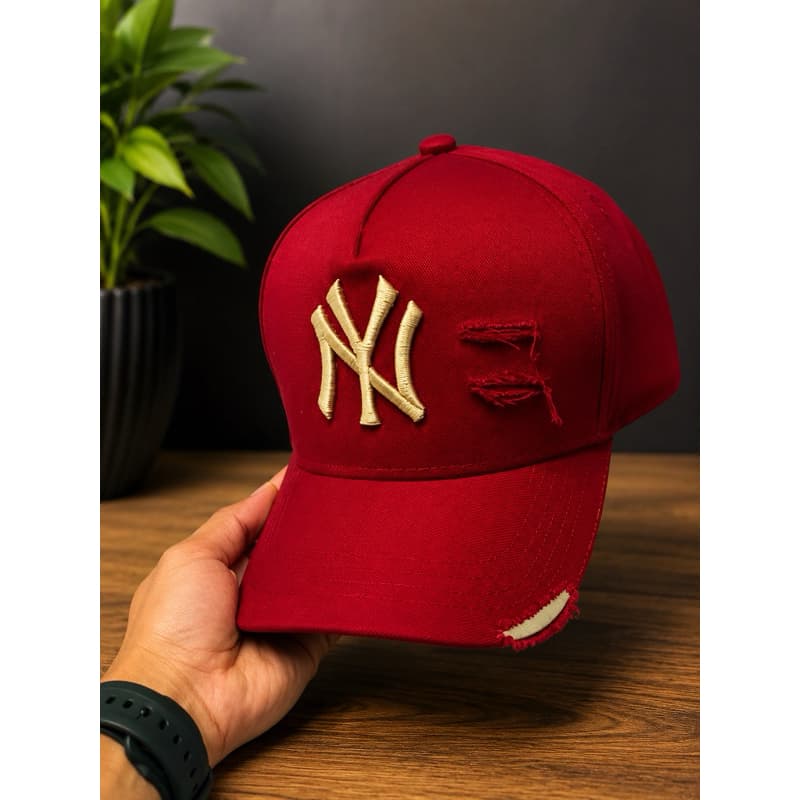 boné ny bordado premium , aba curva, ajustável regulagem moda promoção new york rasgado