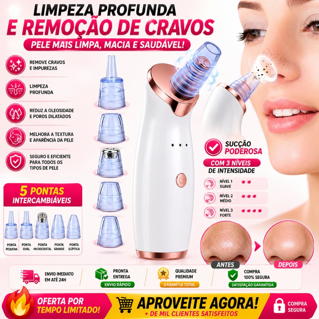 Removedor de Cravos e Espinhas a Vácuo Extrator Facial Sugador