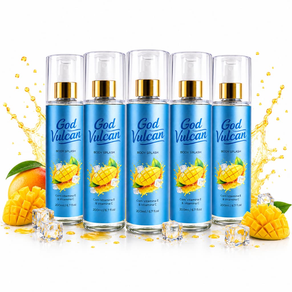 Kit 5 Body Splash Manga God Vulcan 200ml Refrescante Unissex Sensação Pós-Banho Com Vitaminas E e C