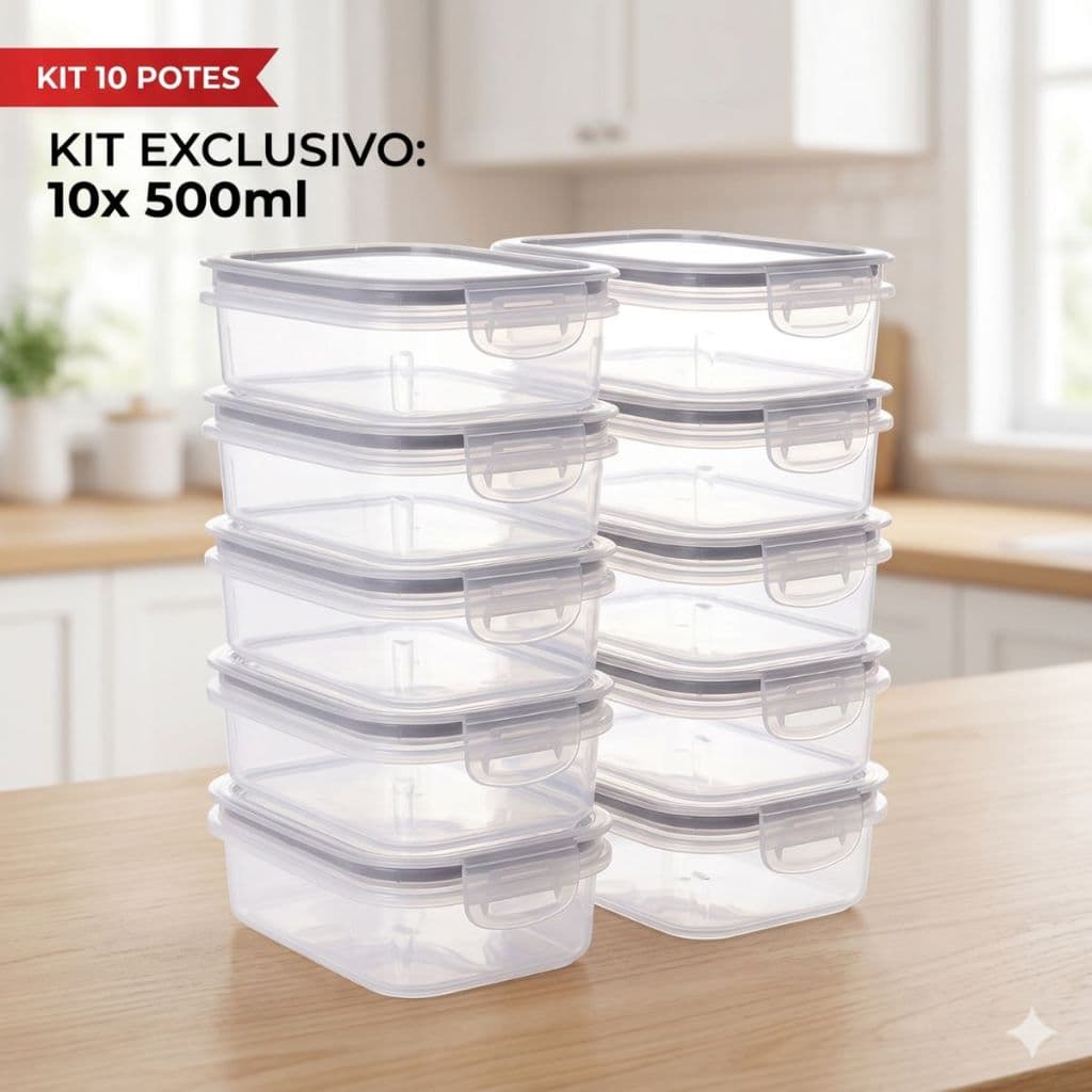 Kit 10 Potes Herméticos Plasútil Trava Mais 500ml Original Com Travas Marmita