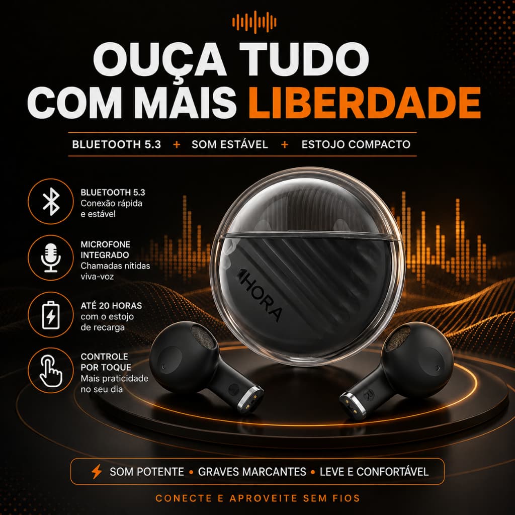 Fone de Ouvido Bluetooth 5.3 TWS Sem Fio Com Microfone Estojo USB-C Android iPhone 1HORA AUT209