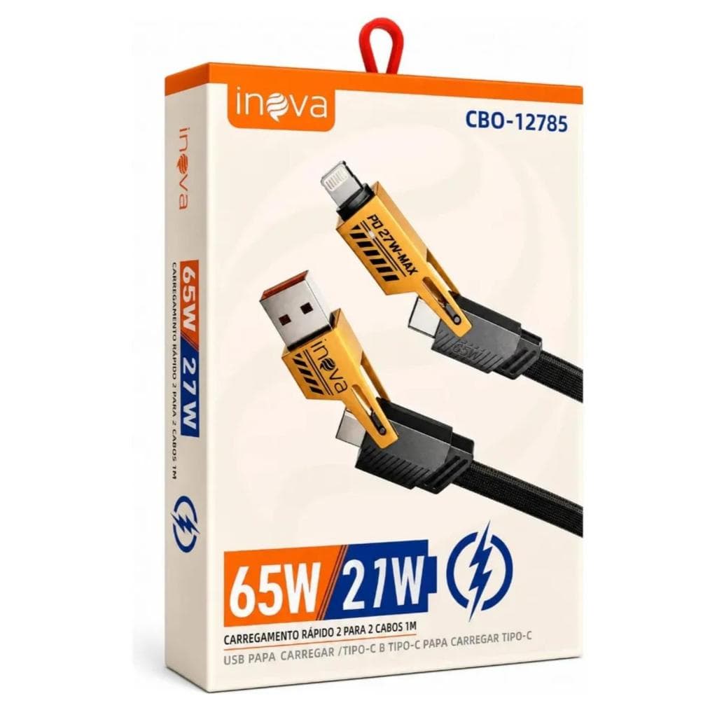 Cabo Inova 4 em 1 Turbo 65W CBO-12785 Tipo C Lightning 1m Carregamento Rapido Celular Notebook Gamer