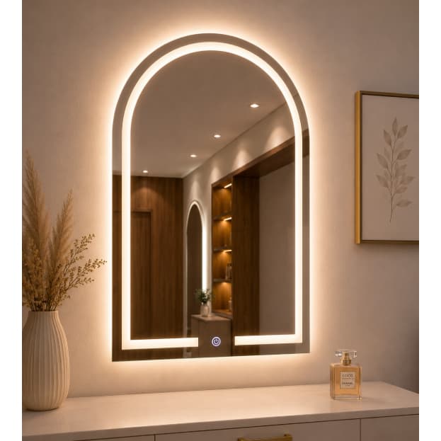 Espelho Oval 80x60cm LED Touch Premium 3 Cores Jateado para Penteadeira Banheiro Decorativo