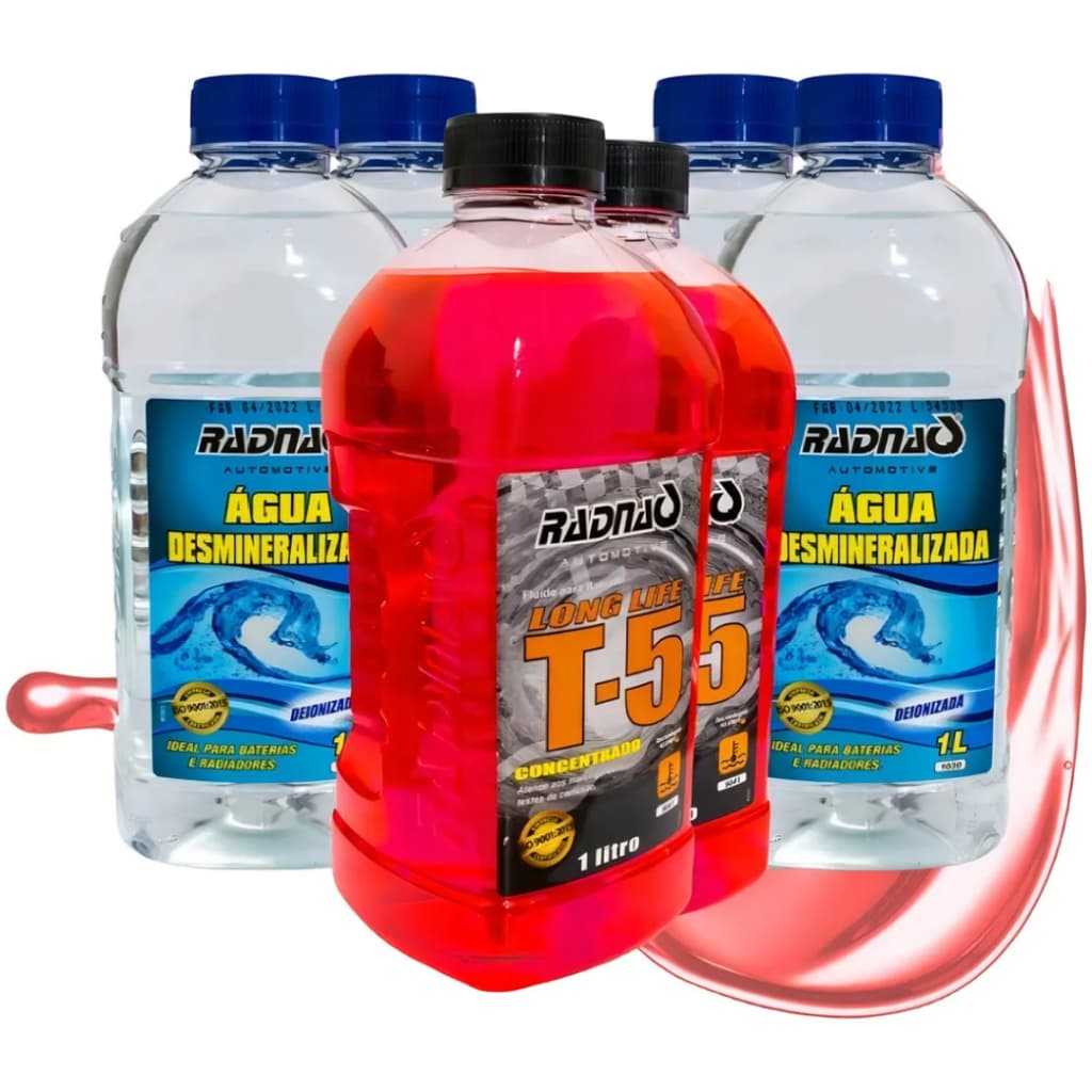 Kit Radnaq Aditivo Radiador Rosa Concentrado 6L com Água Desmineralizada