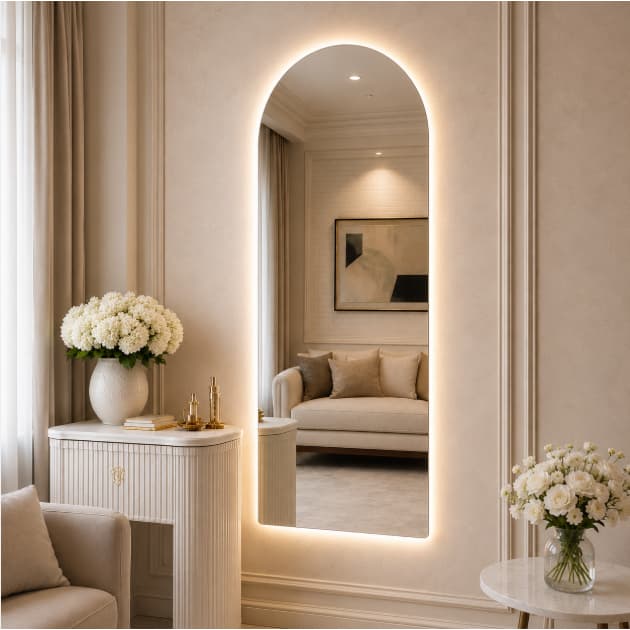 Espelho Madri Oval LED 50x120 Decorativo Luxo Parede Sala Quarto Hall