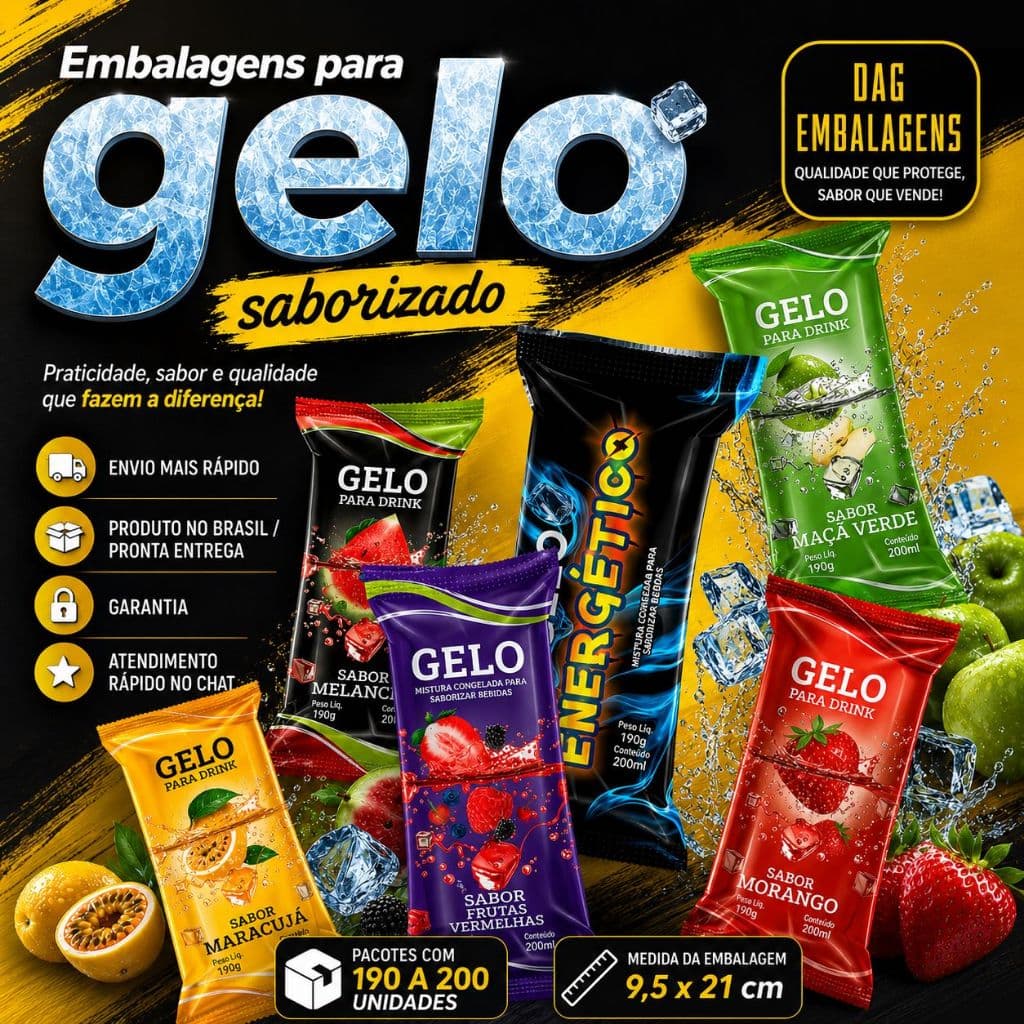 Embalagem para Gelo Saborizado BOPP Pacote com 190 a 200 Unidades | Higiênica e Resistente