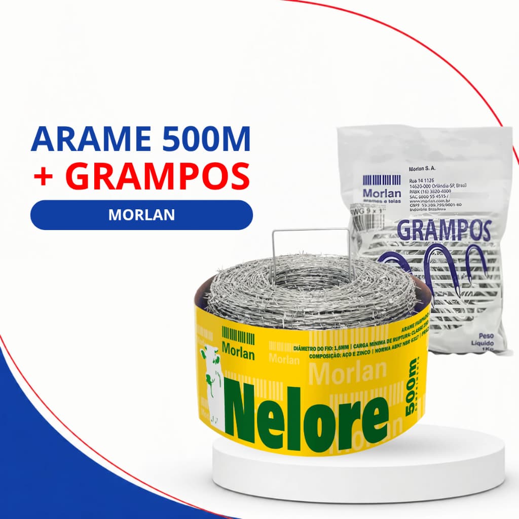 Arame Farpado Galvanizado Nelore 500m Morlan com ou sem Grampo 1kg Reforçado