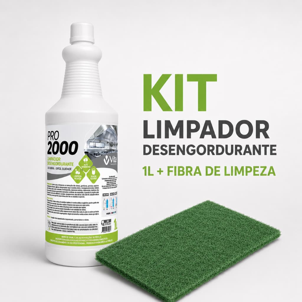 Kit Desengordurante Removedor de Gordura Pesada 1L + Fibra de Limpeza |  Limpa Coifa Fogão Exaustor Profissional