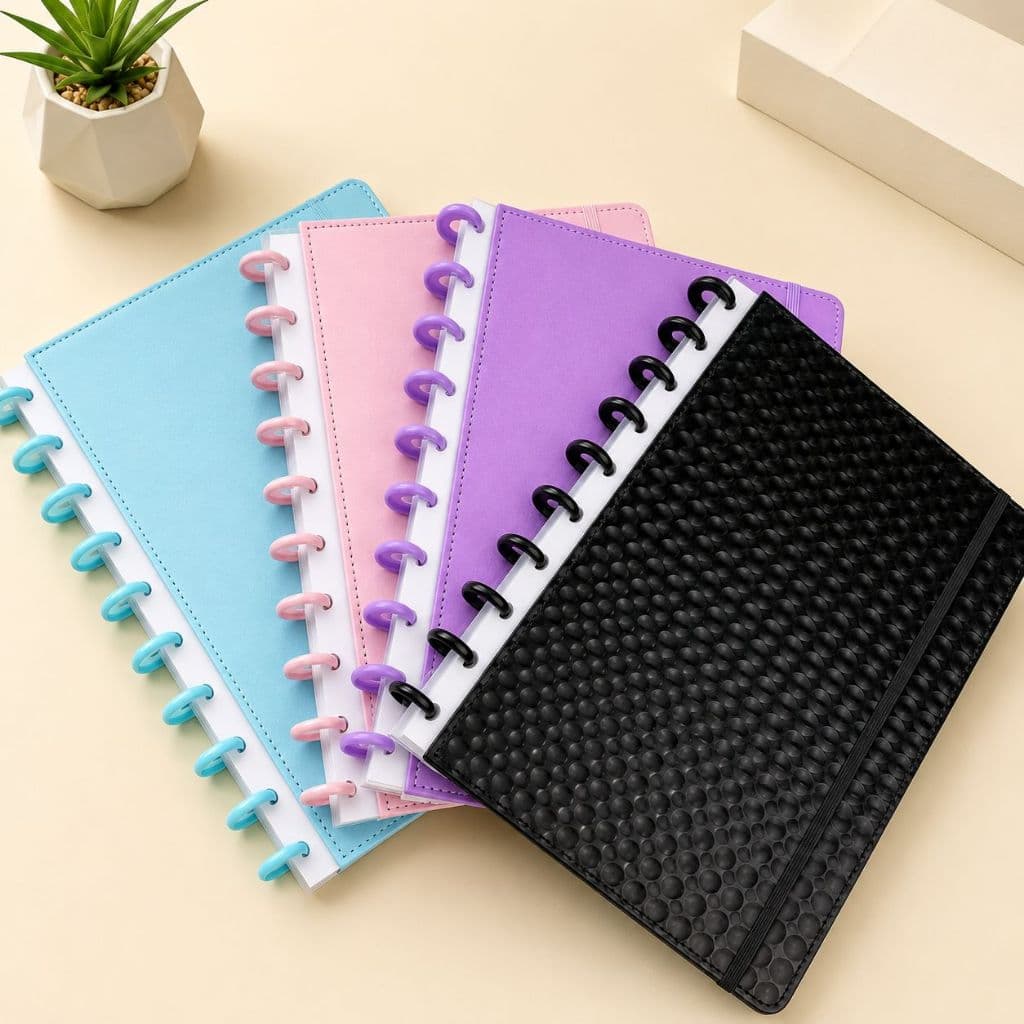 Caderno Inteligente Universitário Reutilizável – 8/10/11 Discos | Design Lisa com Reflexos 3D
