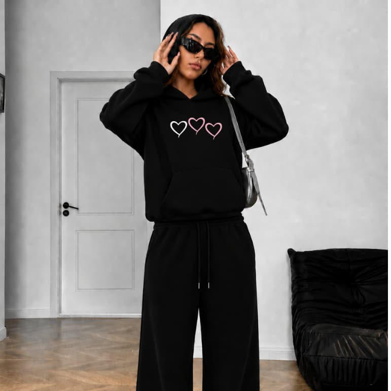 Conjunto Moletom Feminino Plus Size Flanelado Preto Moletom Canguru Inverno Quentinho P ao G5