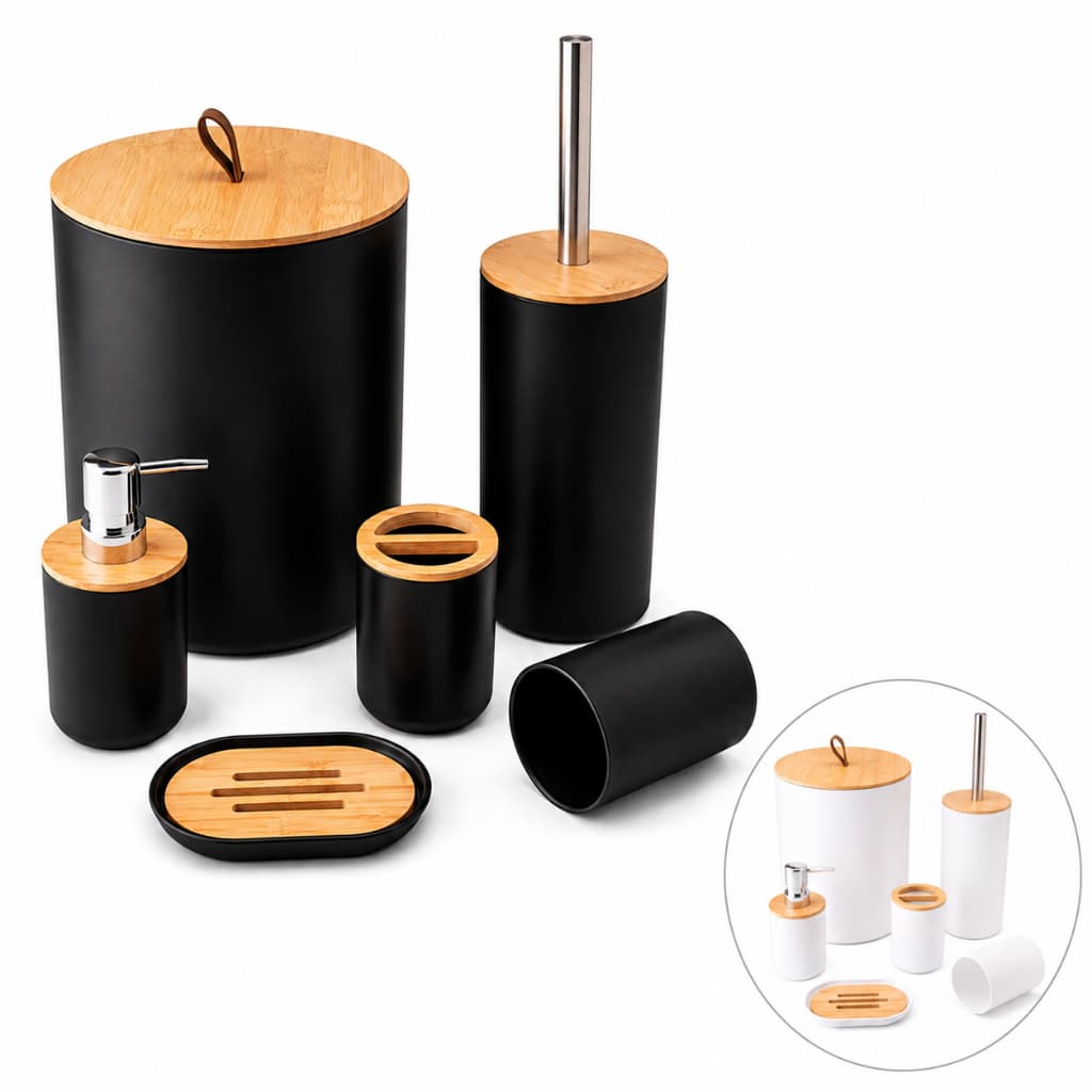 Conjunto de Banheiro Completo com 6 ou 4 peças Lixeira com Tampa Basculante Bambu para Lavabo