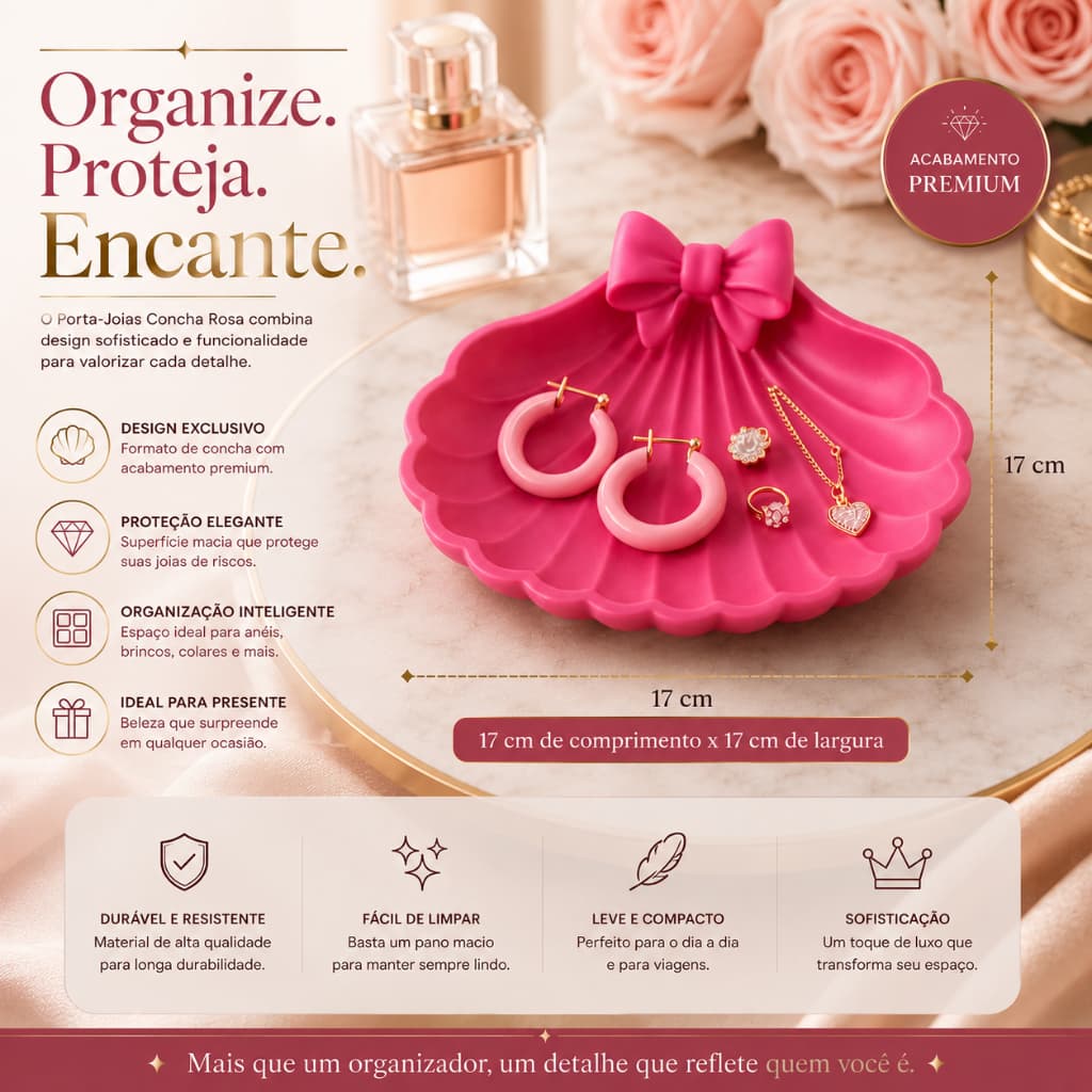 Porta-Joias Feminino Concha Rosa – Organizador de Joias e Acessórios