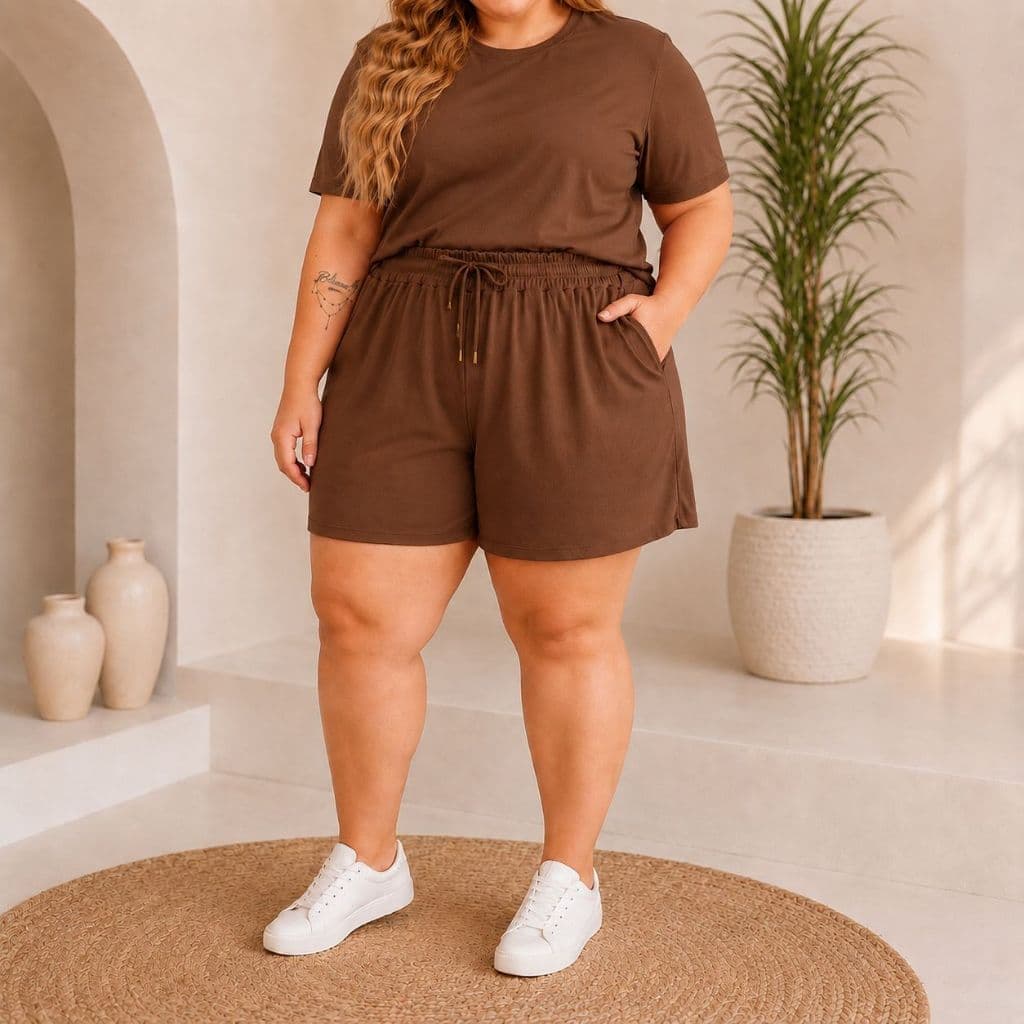 Bermuda feminina plus soltinha tecido leve fresquinha soltinha com bolso frontal cintura alta com elastico