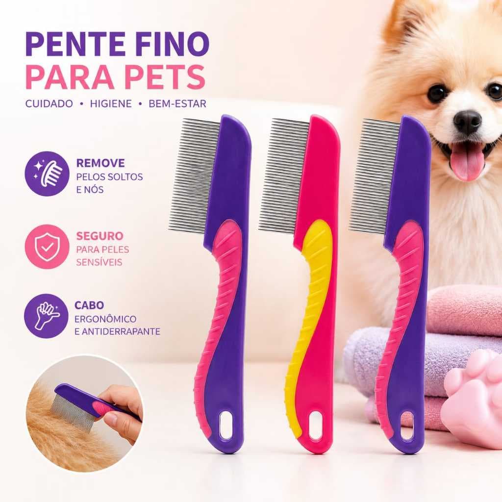 Pente Fino Inox Piolhos e Lêndeas para Cabelos Crianças Pet Com Cabo  1 ou 3 Unidades Escolha a Cor