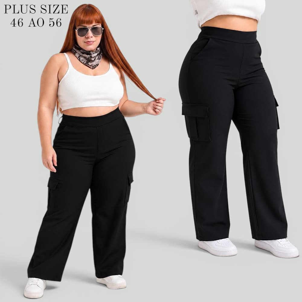 Calça Cargo Feminina Plus Size Calça Cargo Wide Leg Feminina Calsa Feminina Plus Size Calça Alfaiataria Plus Size