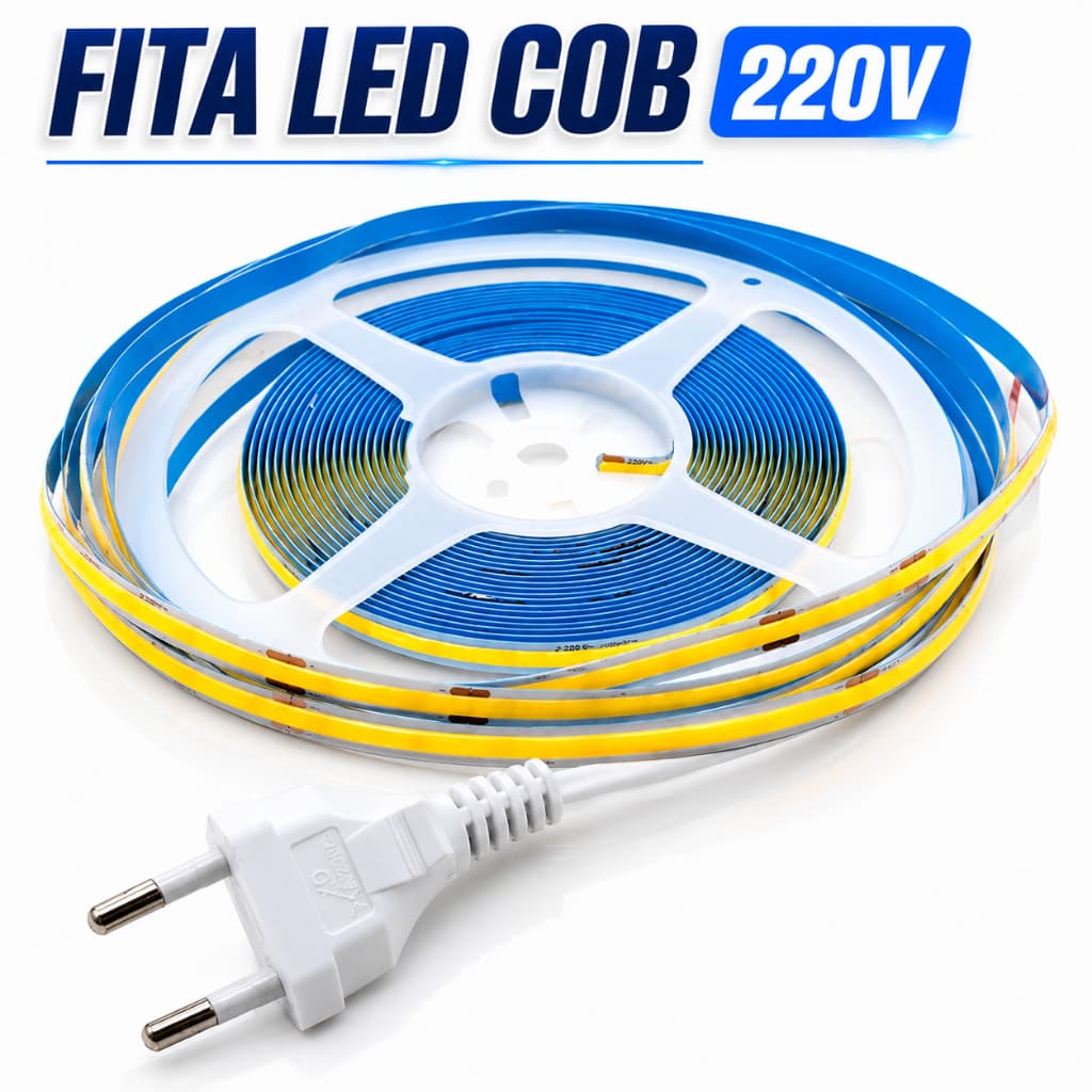 Fita de Led Cob 3528 220V 320 Leds IP44 Direto na Tomada 10m