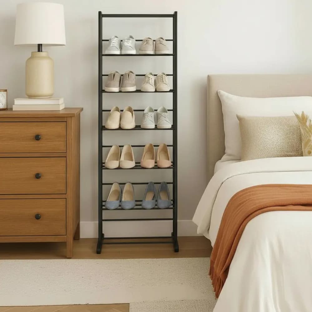 Sapateira Vertical Orgaizadora 10 Andares Até 20 Pares Compacta Desmontável Cor Preto Aço Inoxidavel