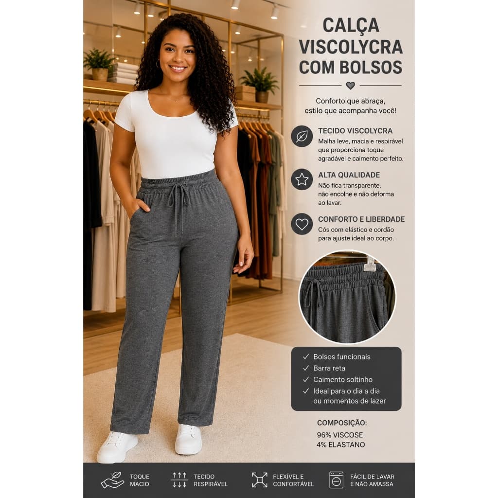 Calça  De Malha Visconlaycra Soltinha Plus Size