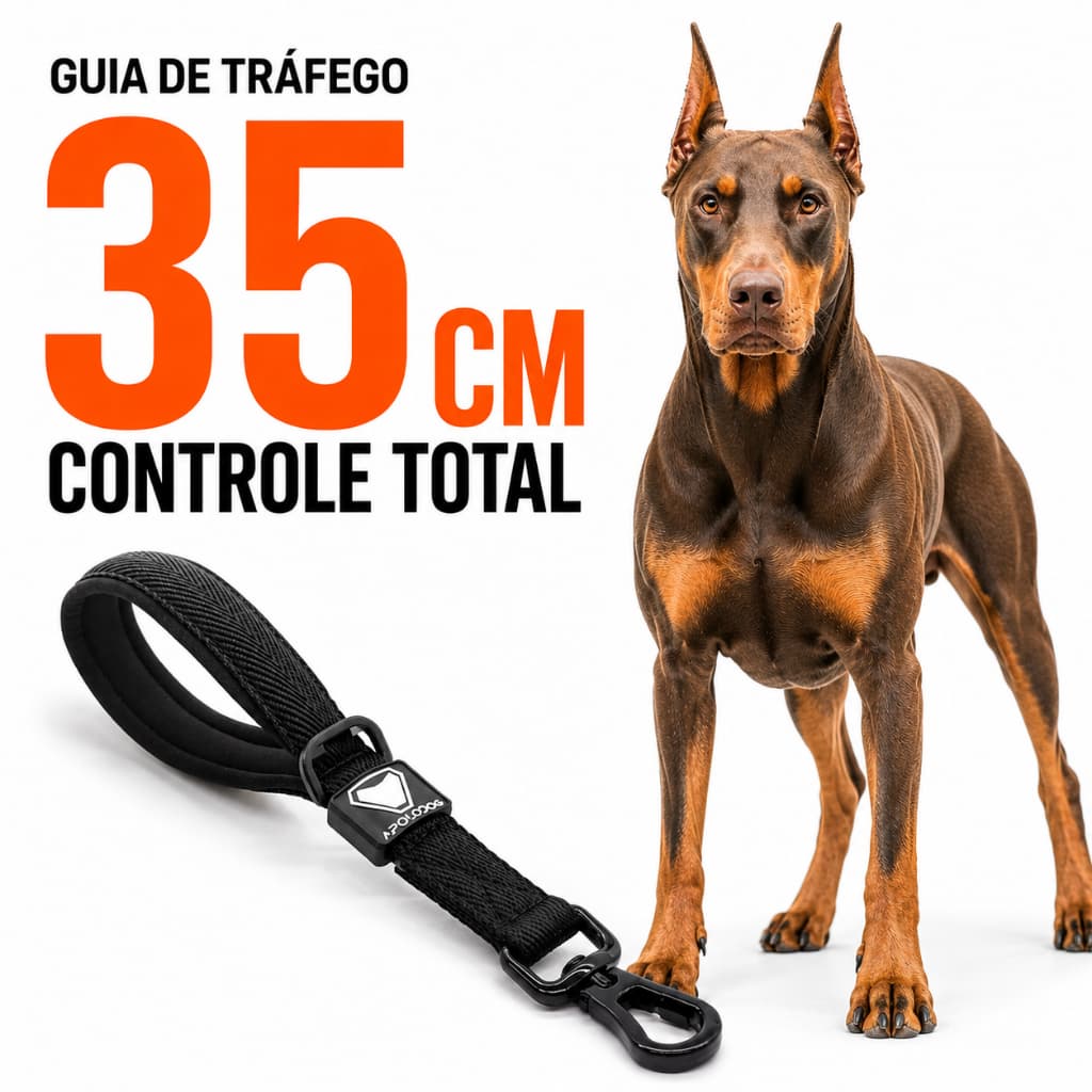 Guia Curta 35cm Tráfego Cachorro Apolodog Controle Mão Assistência Calçada Porte Grande Médio