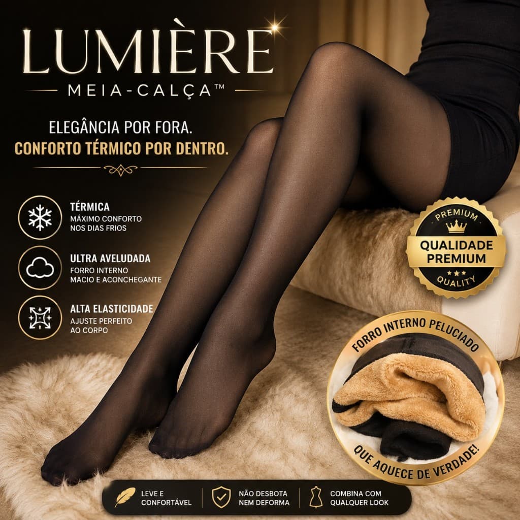 Meia Calça Térmica Feminina Peluciada Translúcida Alta Elasticidade Super Quente Outono Inverno Lumiere