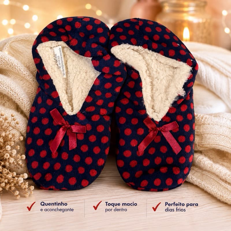 Pantufa Sapato Meia Térmica Inverno Forrada Pelúcia Conforto Sem Solado Rígido feminina
