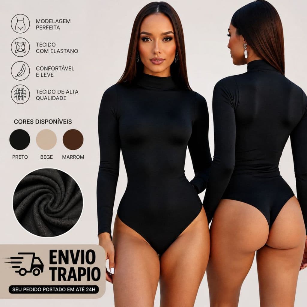 Body Manga Longa Cacharrel Feminina Suplex Confortável Segunda Pele Bory Básico Casual Inverno Frio