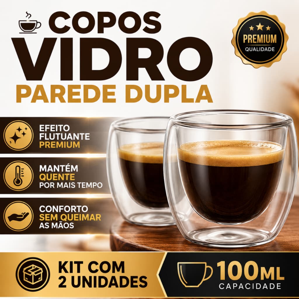 Kit 2 Copo Vidro Parede Dupla Café Expresso Xícara Térmica Chá Cappuccino Jogo copo térmico 100ml