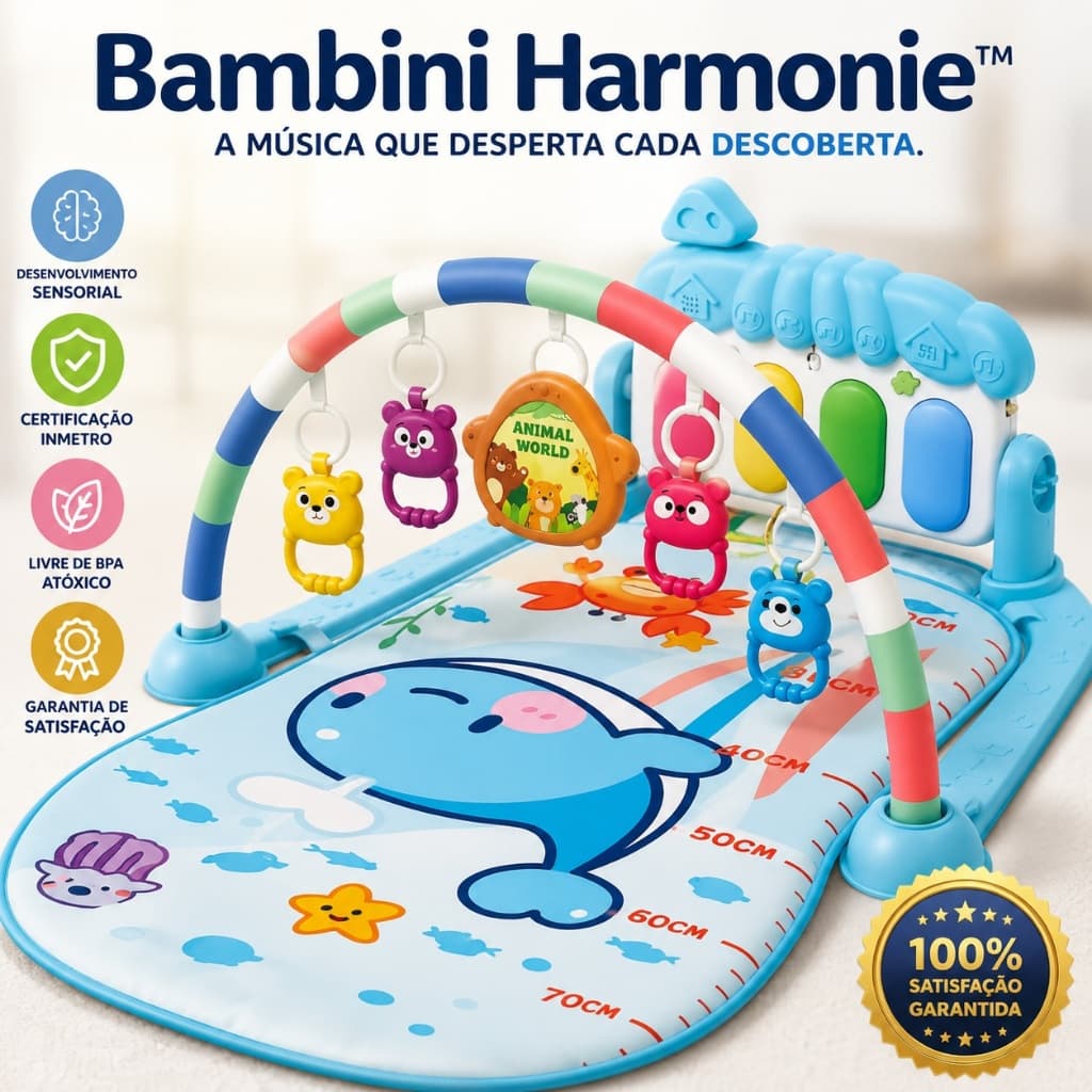 Tapete de Atividades Bebê Musical DDG com Piano Interativo Centro de Atividades Educativo Azul