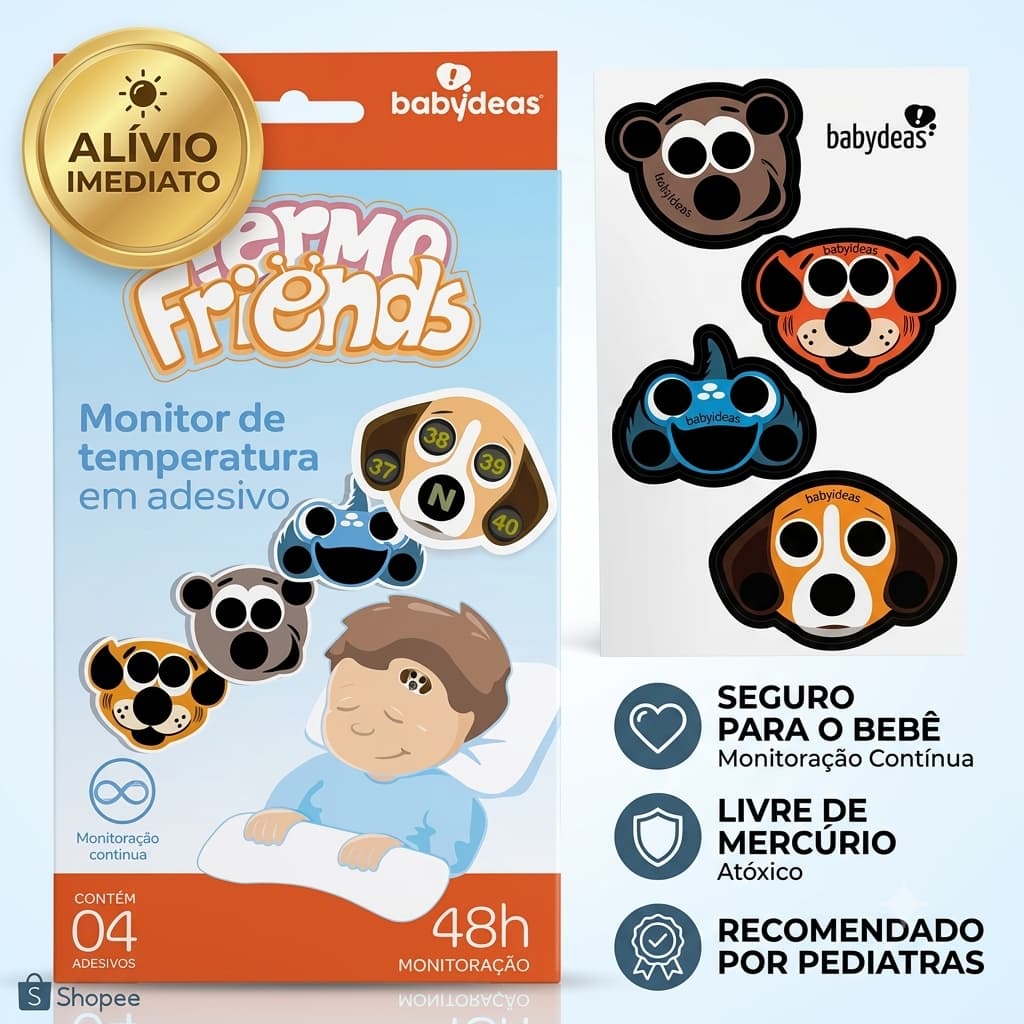 Termo Friends Adesivo Termômetro Infantil Monitor de Febre 48h para Bebês e Crianças