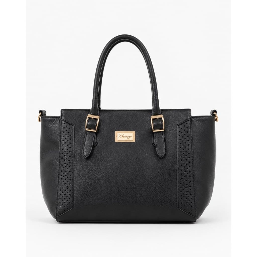 Bolsa Feminina Estruturada Preta Elegante com Alça de Mão e detalhes em dourado