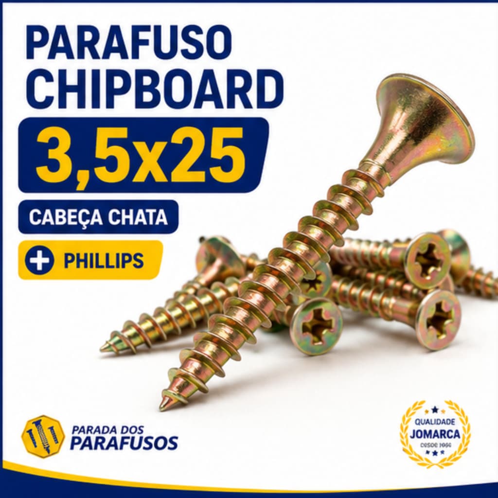 Parafuso Chipboard 3,5x25 Cabeça Chata Phillips para MDF e Madeira 500 ou 1000 3,5x25 Cabeça