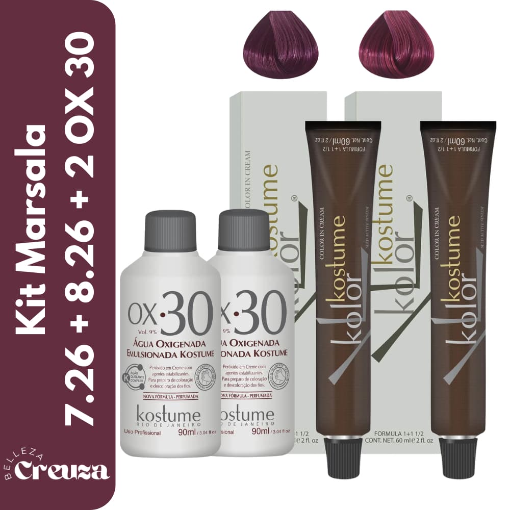 Kit Kostume Kolor Marsala - Coloração 8.26 + 7.26 + 2 OX 30vol - 90ml
