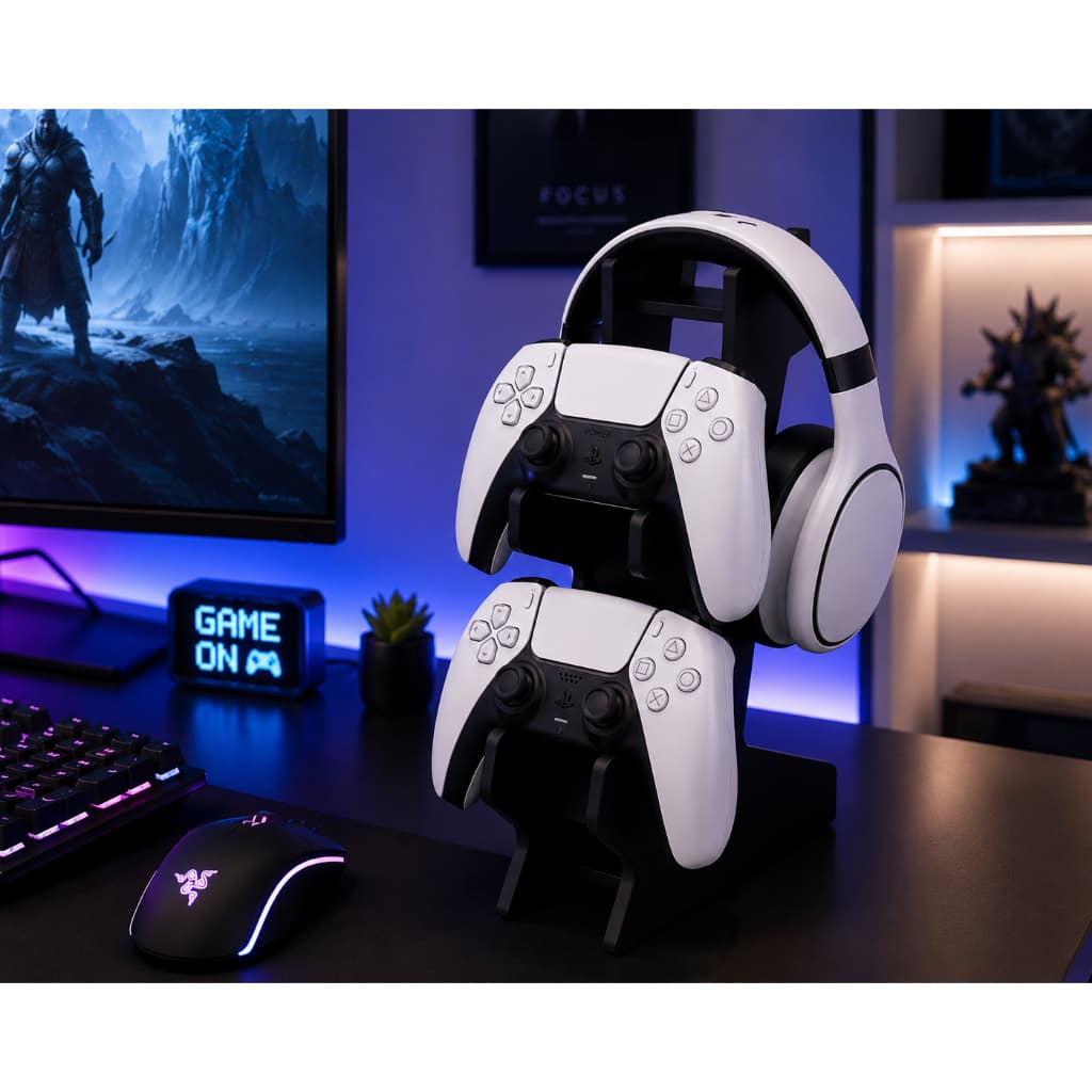 Organizador Gamer para Controle e Fone em MDF Preto