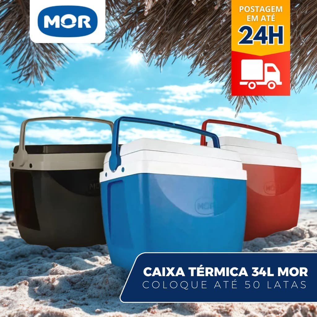 Caixa Térmica Mor Cooler 34 Litros 50 Latas Praia Piscina Lazer Jardim Camping Porta Copo Resistente
