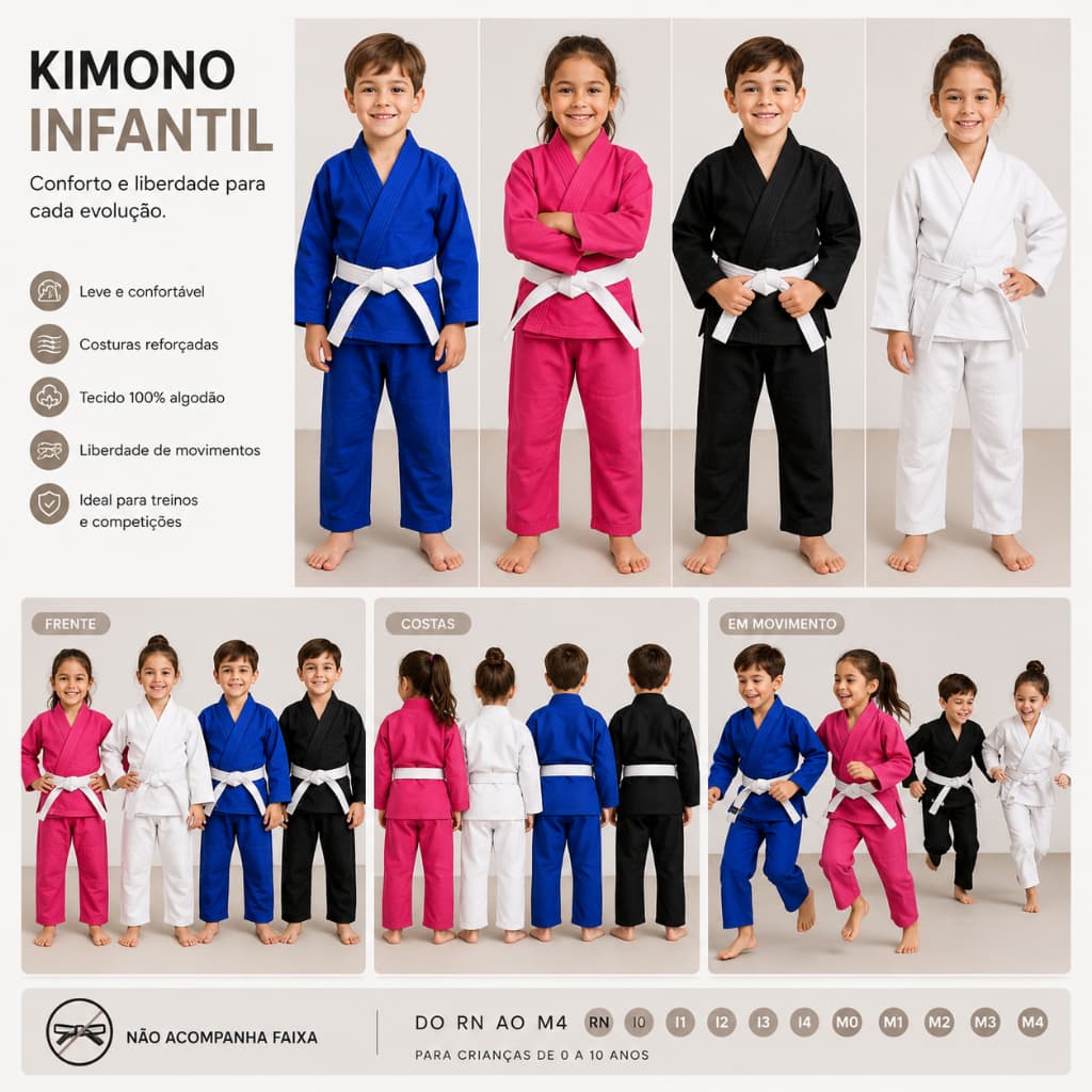 KIMONO INFANTIL JIU JITSU | SEM FAIXA | TODOS OS TAMANHOS | REFORÇADINHO