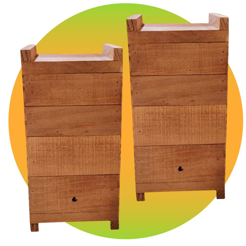Caixa Para Abelhas Jataí, 12X12, Madeira Tratada De Pinus , Jataí, Mirim, Sem Ferrão Com 2 Melgueiras  Modelo Inpa
