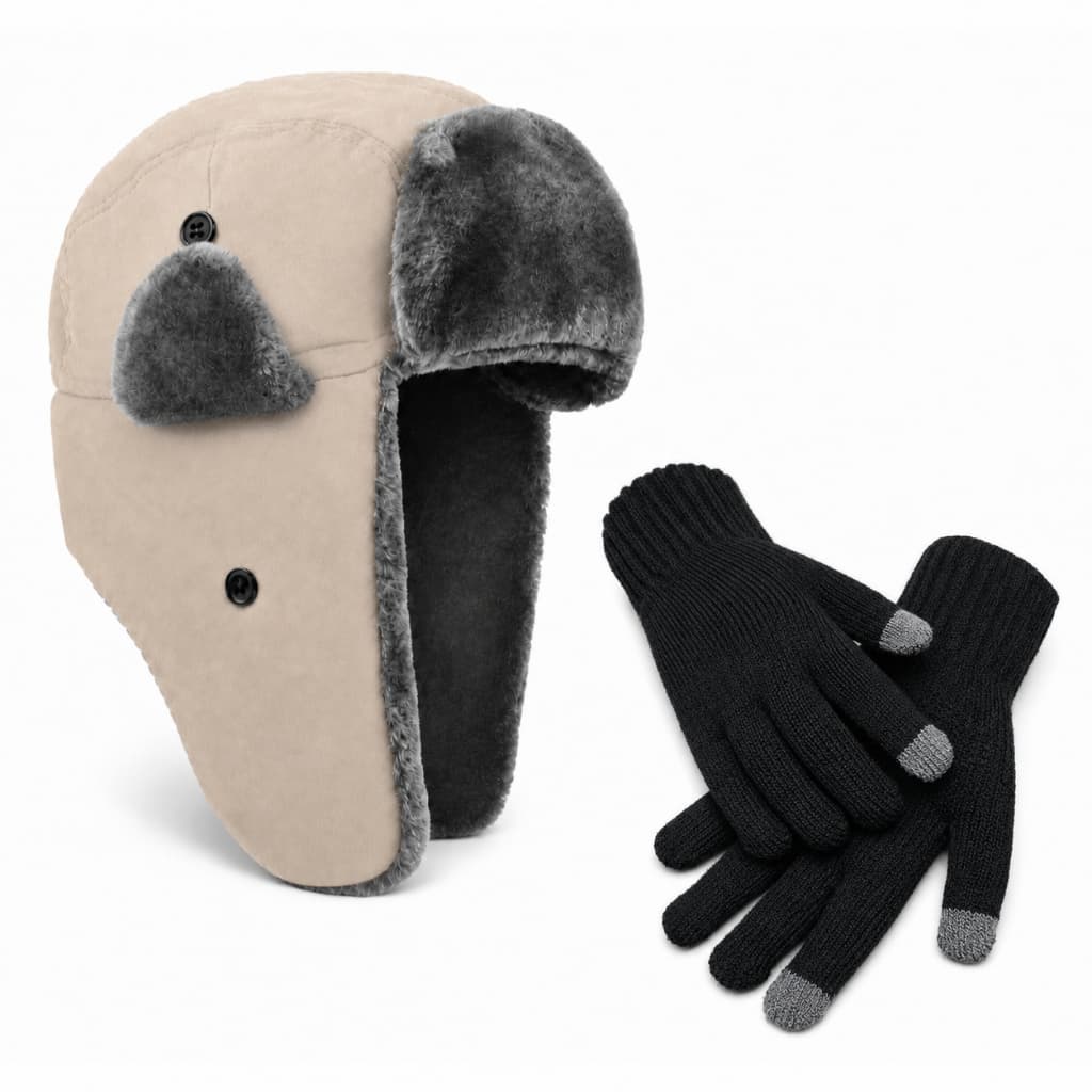 Kit Touca Ushanka e Luva de Frio Gorro Chaves Proteção Orelhas Aviador Inverno Luvas Lã