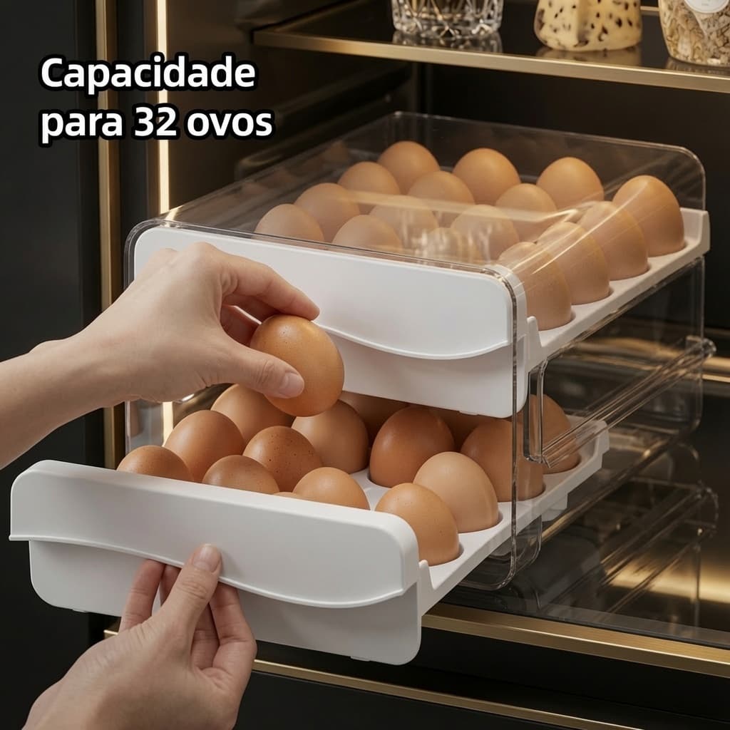 gaveteiro duplo em plástico tipo porta 32 ovos com para cozinha geladeira