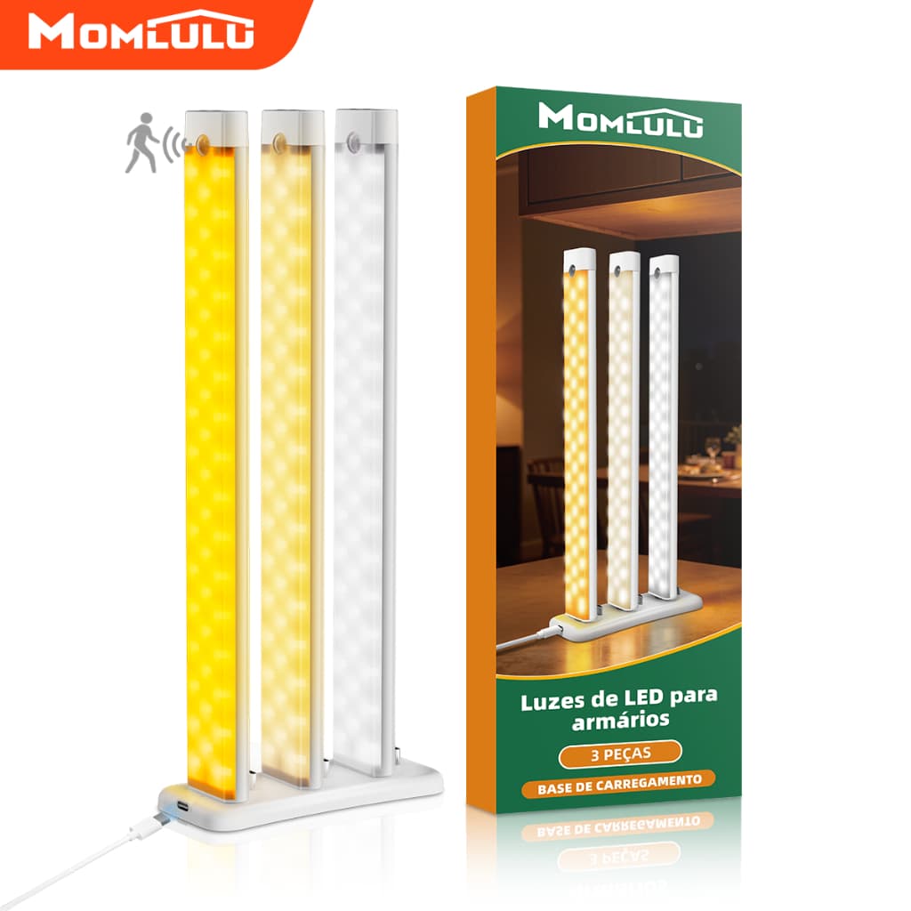 MOMLULU 3Cores Regulável Led Luminária Com Base De Carregamento Lâmpada Sensor De Movimento Luz Para Cozinha e Sala 30CM